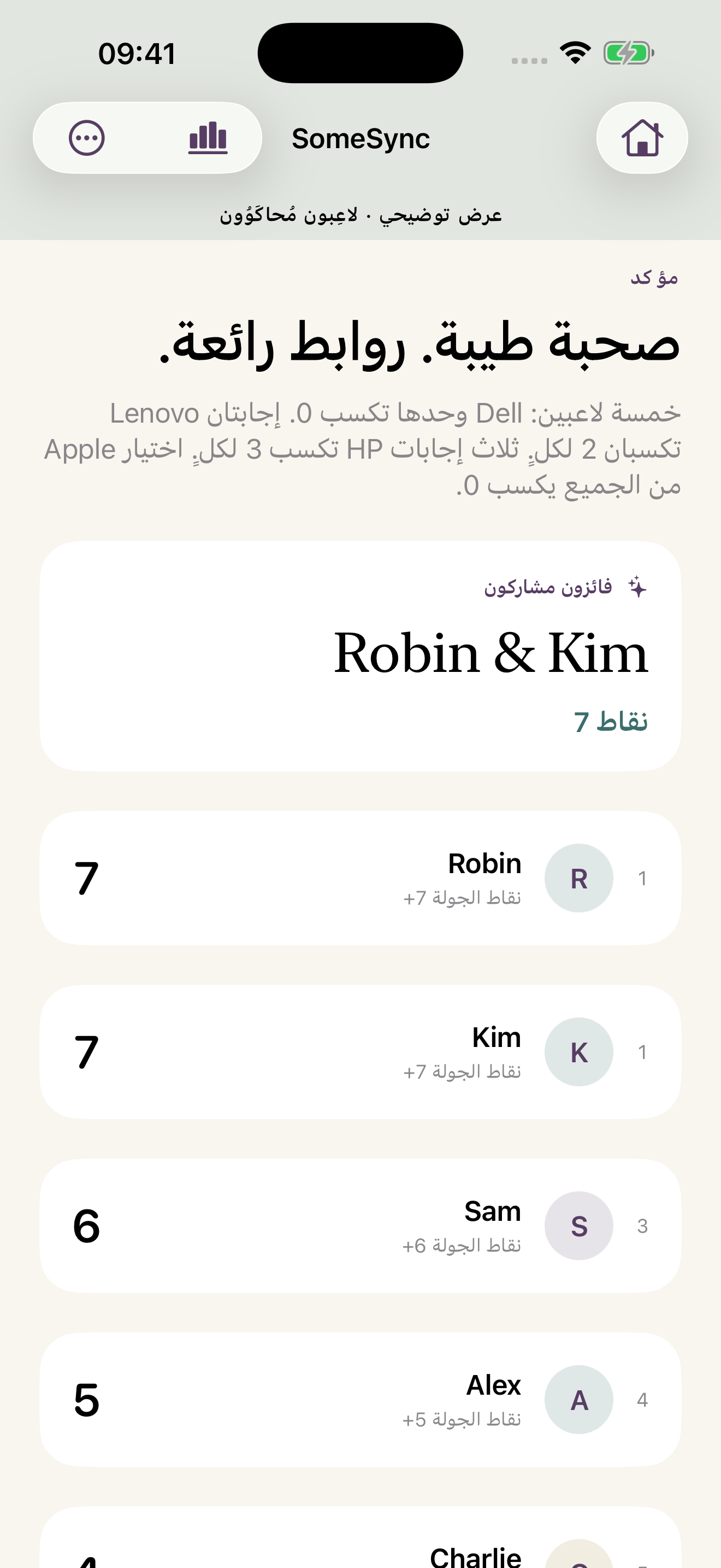 لوحة النتائج